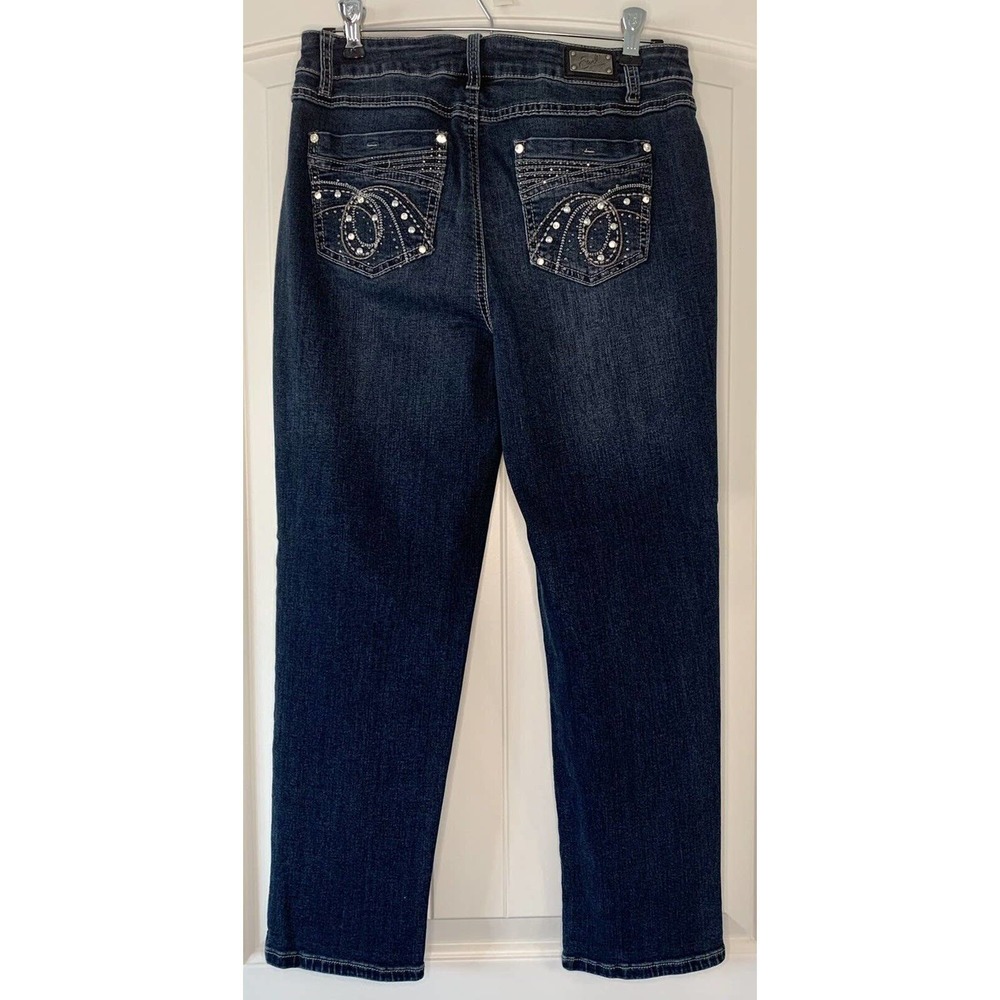 Womens Earl Jeans Denim Cropped Mid-rise Stretch Embroidered Embellished size 10